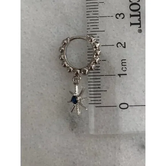 Sterling Silver Beaded Crystal Star Dangle Huggie Hoop Earrings - Picture 2 of 3